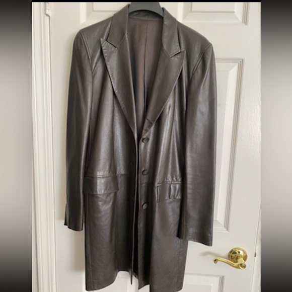 Vintage Gucci Chocolate Brown Leather Blazer Coat sz 42 - Picture 2 of 16